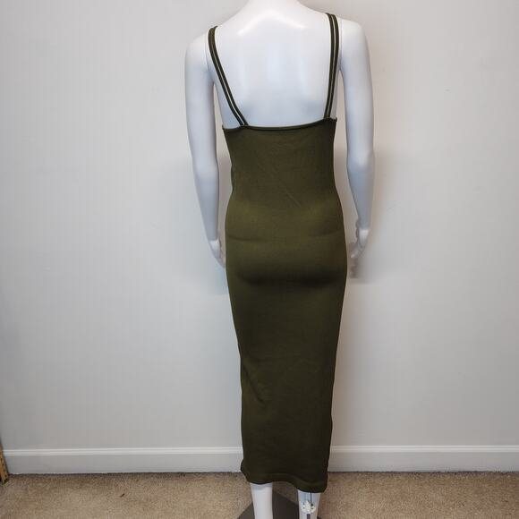 Pretty Little Thing Rib Knit Midi Dress Size XL Dark Green Snatched Bodycon - Picture 4 of 10
